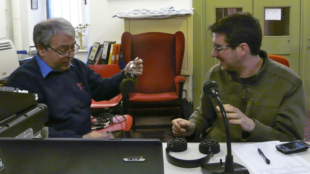 The engineer (Richard) and the rroducer (Joules) discuss headphones